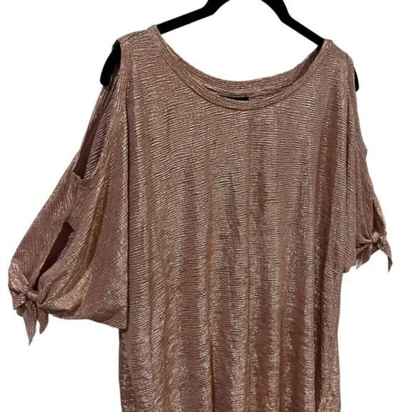 NEW Worthington Woman Rose Gold Cold Shoulder Flowy Blouse Women’s Size 0X - Picture 2 of 6